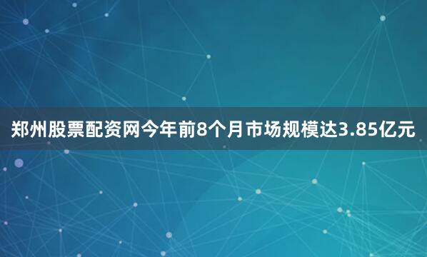 郑州股票配资网今年前8个月市场规模达3.85亿元